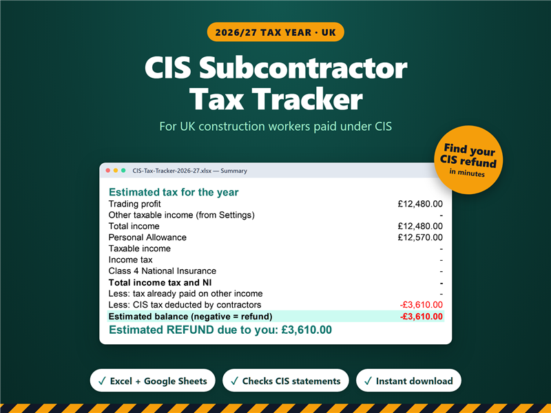 CIS Subcontractor Tax Tracker spreadsheet