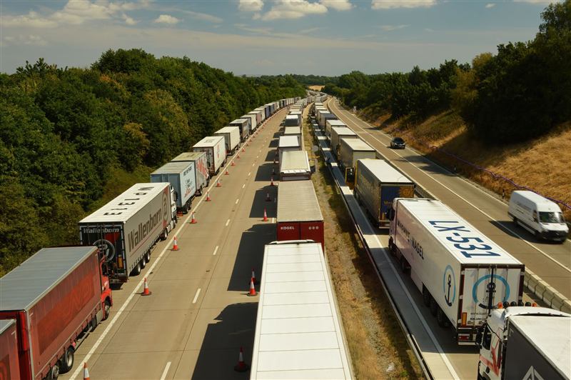 Lorries on a UK motorway seen from above